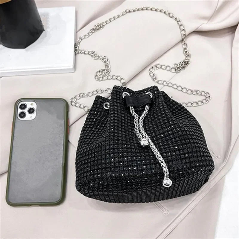 Bolso Cubo Drawstring con Rhinestones – Crossbody Multicolor