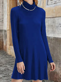 Vestido de Cuello Alto en Color Liso — Tallas Grandes, Manga Larga, Otoño-Invierno