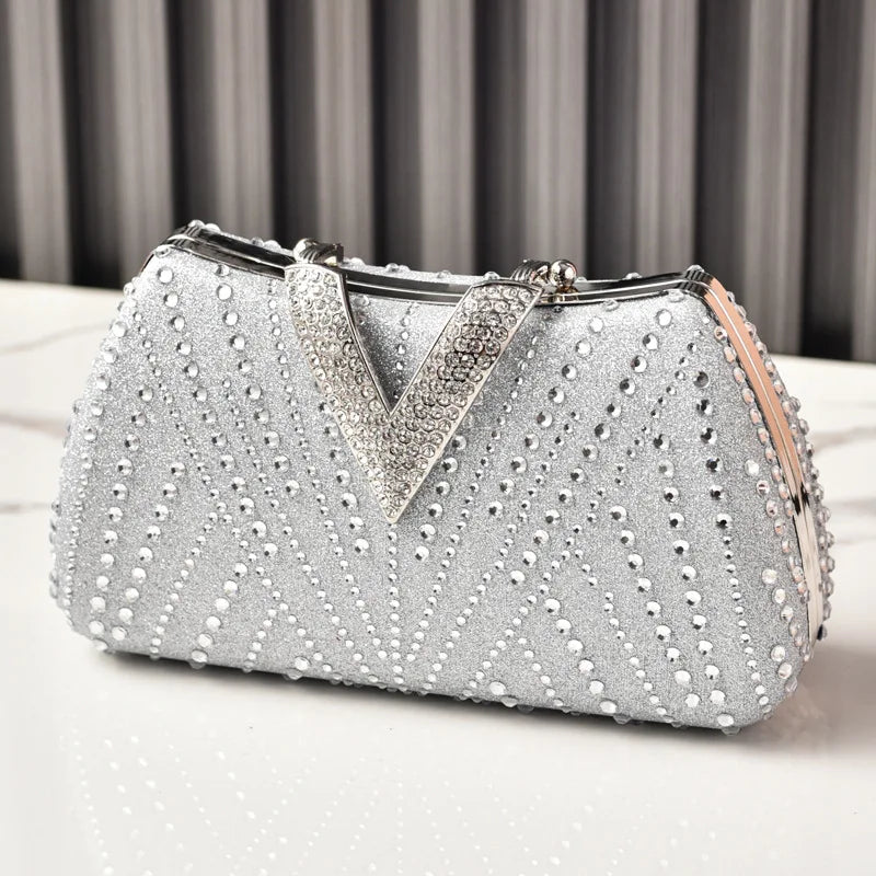Bolso de Fiesta con Rhinestone – Clutch Plateado de Novia