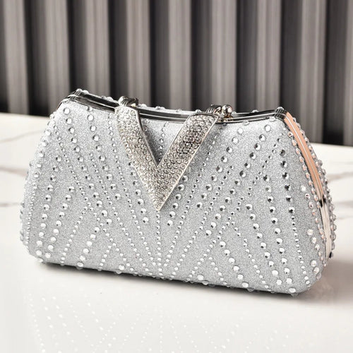 Bolso de Fiesta con Rhinestone – Clutch Plateado de Novia