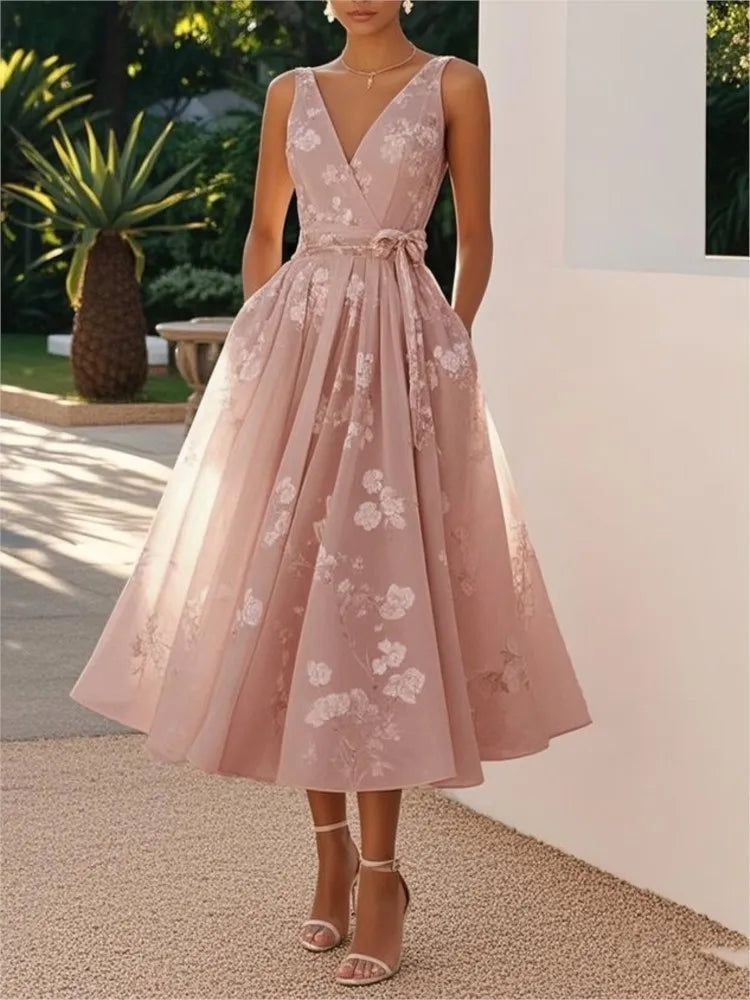 Vestido Estampado Sin Mangas con Tirantes y Escote V