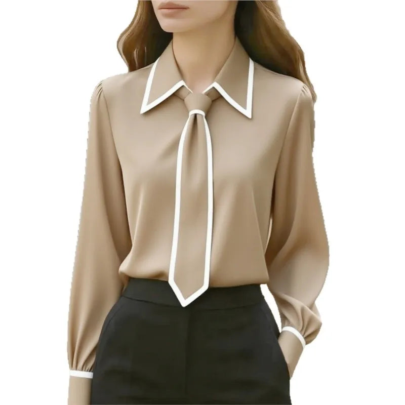 Blusa Formal con Lazo y Manga Larga — Camisa Elegante de Oficina