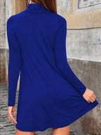 Vestido de Cuello Alto en Color Liso — Tallas Grandes, Manga Larga, Otoño-Invierno