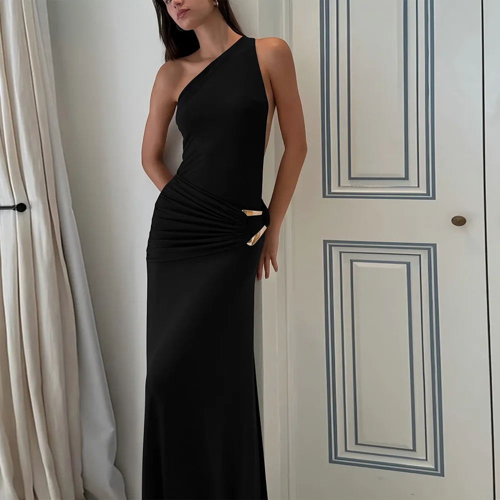 Vestido Maxi Un Hombro con Espalda Descubierta