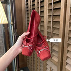 Zapato Mary Jane de Ante con Lazo – Puntera Cuadrada Casual Primavera