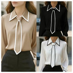Blusa Formal con Lazo y Manga Larga — Camisa Elegante de Oficina