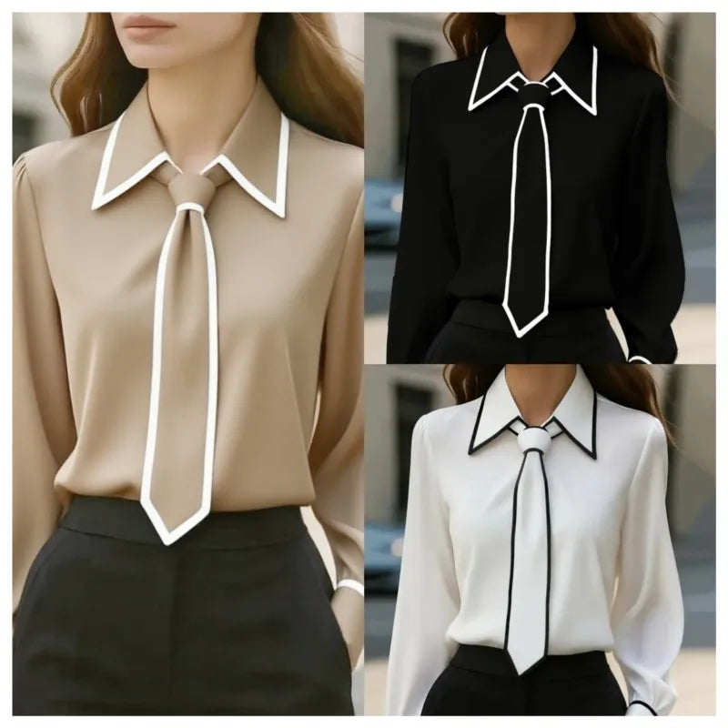Blusa Formal con Lazo y Manga Larga — Camisa Elegante de Oficina
