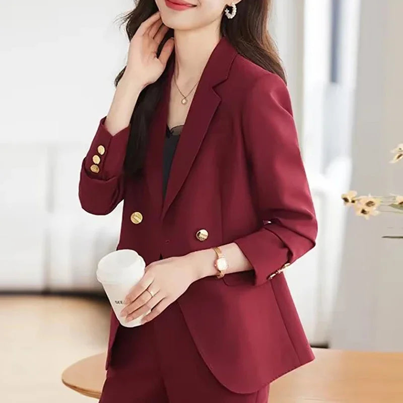 Conjunto Casual de Camisa y Pantalón de Pierna Ancha — Traje Suelto de Oficina