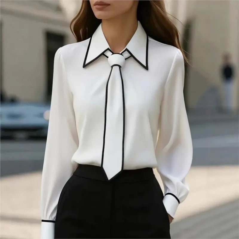 Blusa Formal con Lazo y Manga Larga — Camisa Elegante de Oficina