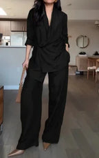 Conjunto de 2 Piezas: Blusa y Pantalón Palazzo — Traje Elegante de Otoño 2025