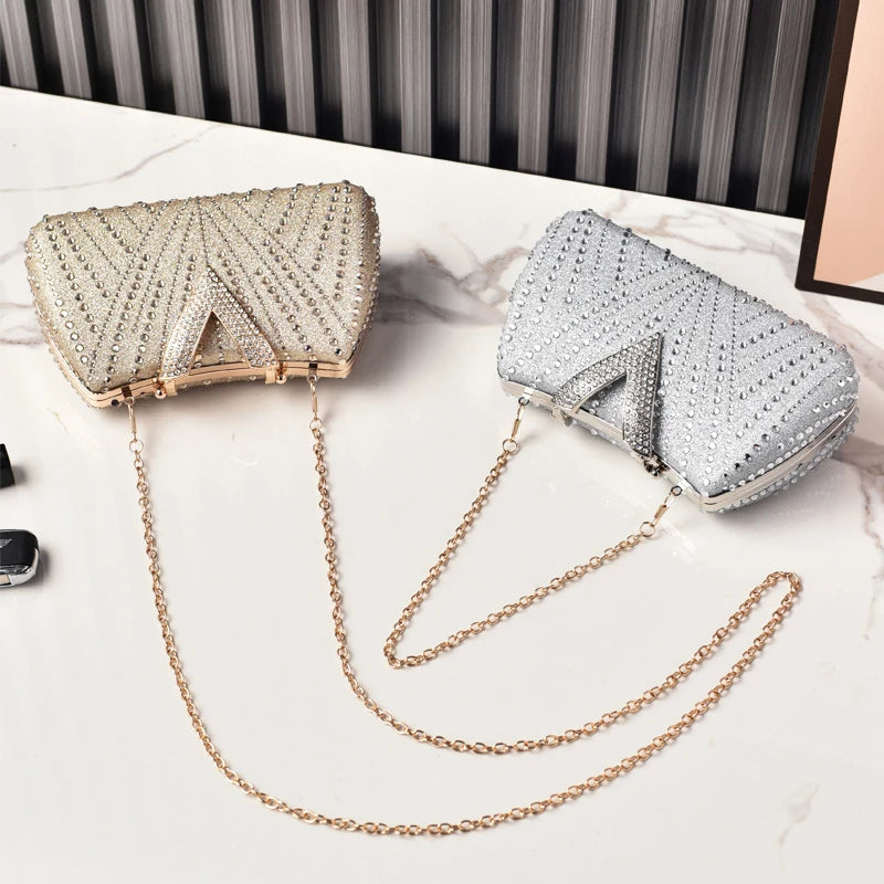 Bolso de Fiesta con Rhinestone – Clutch Plateado de Novia