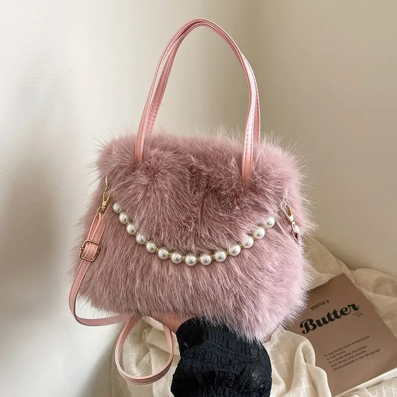 Bolso Esponjoso con Asa de Perla – Crossbody Casual Invierno