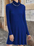 Vestido de Cuello Alto en Color Liso — Tallas Grandes, Manga Larga, Otoño-Invierno